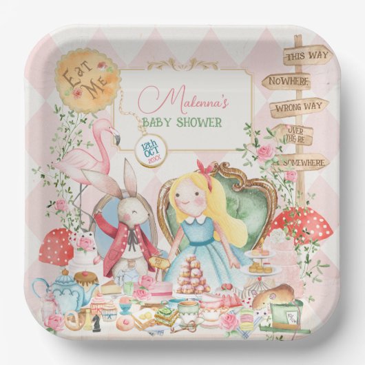 Alice Adventure in Woderland Baby Shower Tee Party Pappteller (Vorderseite)