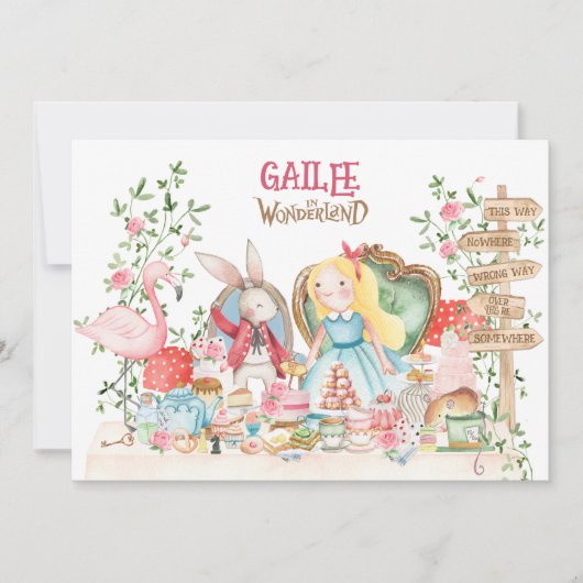 Alice Adventure in Woderland Geburtstag Einladung (Vorderseite)