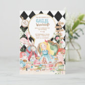 Alice Adventures in Woderland Birthday Tee Party Einladung (Stehend Vorderseite)