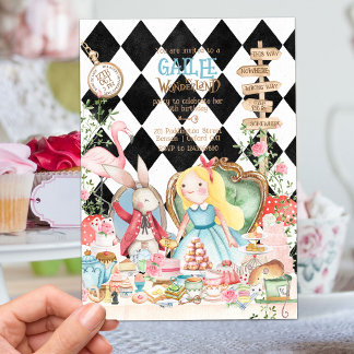 Alice Adventures in Woderland Birthday Tee Party Einladung