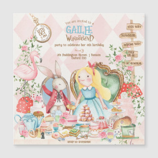 Alice Adventures in Woderland Birthday Tee Party Magneteinladung