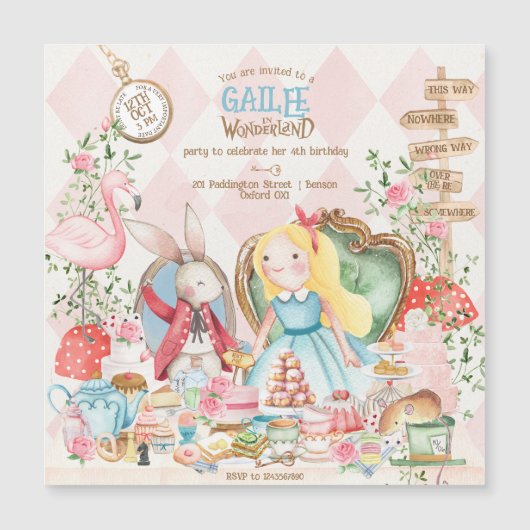 Alice Adventures in Woderland Birthday Tee Party Magneteinladung (Vorderseite)