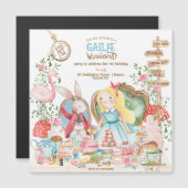 Alice Adventures in Woderland Birthday Tee Party Magneteinladung (Vorne/Hinten)