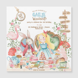 Alice Adventures in Woderland Birthday Tee Party Magneteinladung