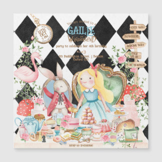 Alice Adventures in Woderland Birthday Tee Party Magneteinladung
