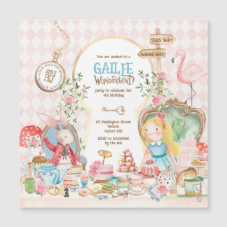 Alice Adventures in Woderland Birthday Tee Party Magneteinladung