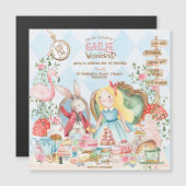 Alice Adventures in Woderland Birthday Tee Party Magneteinladung (Vorne/Hinten)