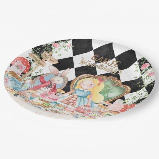 Alice Adventures in Woderland Birthday Tee Party Pappteller (Schrägansicht)