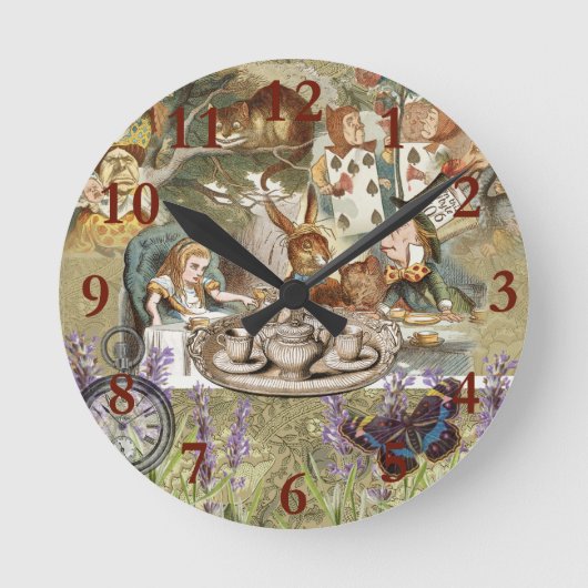 Alice Adventures in Wonderland Mad Tea Party Runde Wanduhr (Vorderseite)