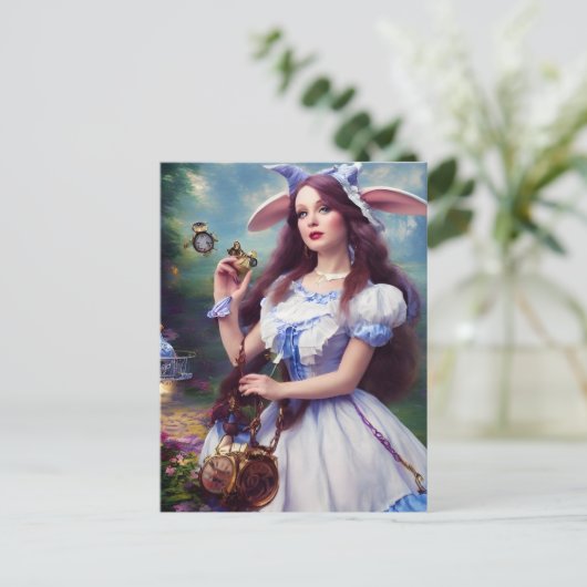 Alice als Rabbit Steampunk Postkarte (Stehend Vorderseite)