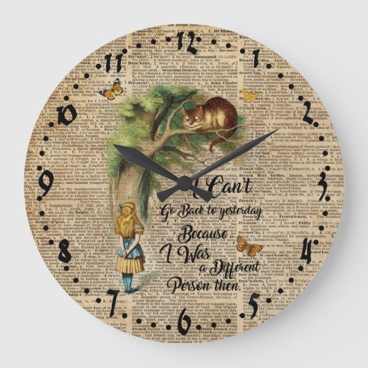 Alice and Cheshire Cat Quote Dictionary Art Große Wanduhr (Vorderseite)