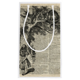 Alice and Cheshire Stencil Art On Old Book Page Kleine Geschenktüte