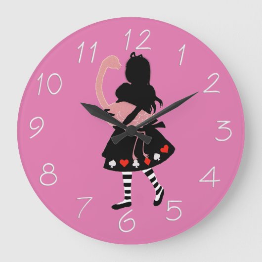 Alice and Pink Flamingo Große Wanduhr (Vorderseite)