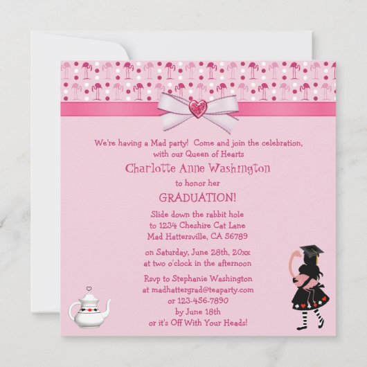 Alice and Pink Flamingos Graduation Party Einladung (Rückseite)