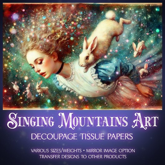 Alice and Rabbit Hole Wonderland Fantasy Decoupage Seidenpapier