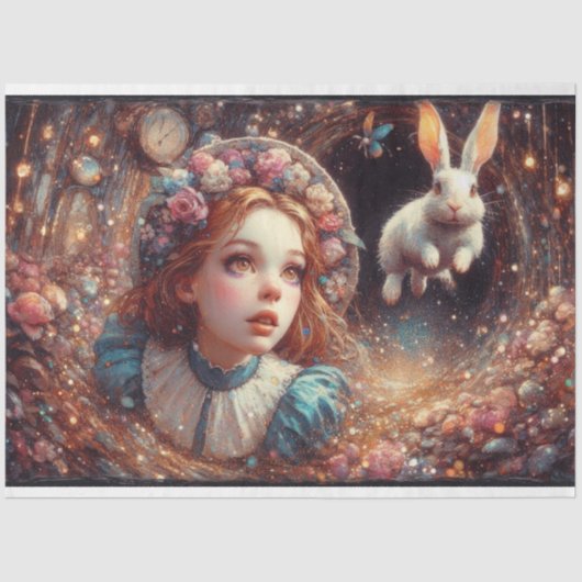Alice and Rabbit Whimsical Whirlwind Decoupage Seidenpapier (Vorderseite)