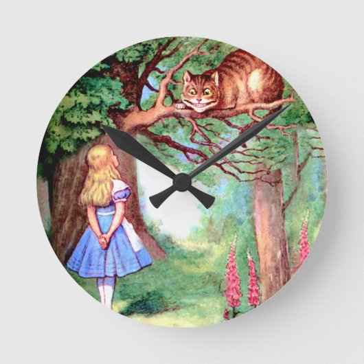 Alice and The Cheshire Cat in Wonderland Runde Wanduhr (Vorderseite)