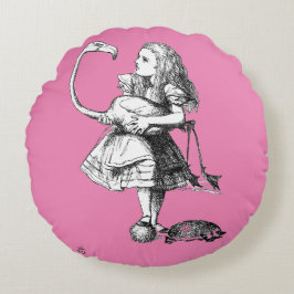 Alice and the Flamingo ( pink bkgrd ) Rundes Kissen