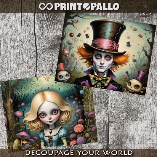 Alice and The Mad Hatter in Wonderland - Decoupage Geschenkpapier Set
