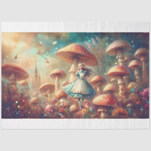 Alice and Whimsical Mushrooms Wonderland Decoupage Seidenpapier (Vorderseite)