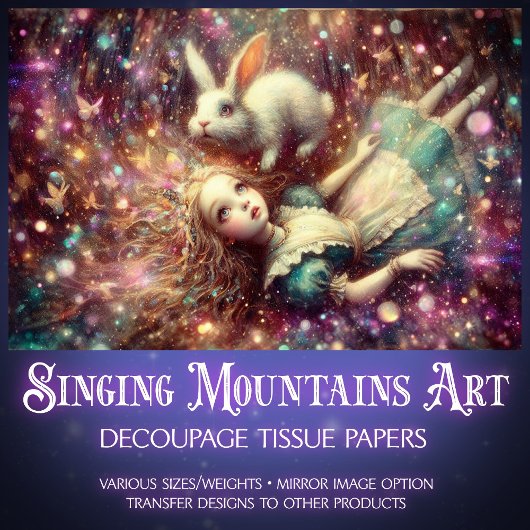 Alice and White Rabbit Dreamy Descent Decoupage Seidenpapier