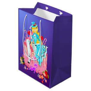 Alice auf Geburtstagskuchen-Wunderland-Kunst-Gesch Mittlere Geschenktüte