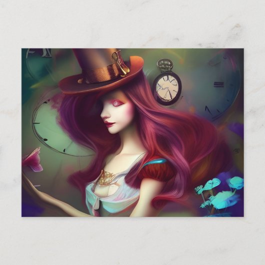 Alice Behaltend Time AI Generated Art Postcard Postkarte (Vorderseite)