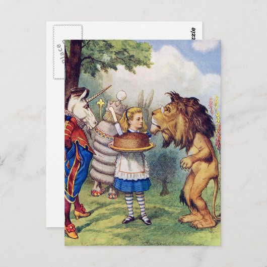 Alice bietet dir Kuchen zum Löwen und zum Einhorn Postkarte (Vorne/Hinten)