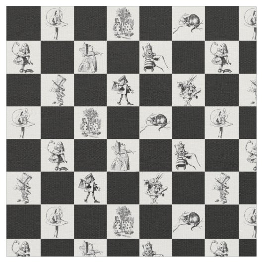 Alice Black und White auf der Checkerboard Stoff (Nahaufnahme)
