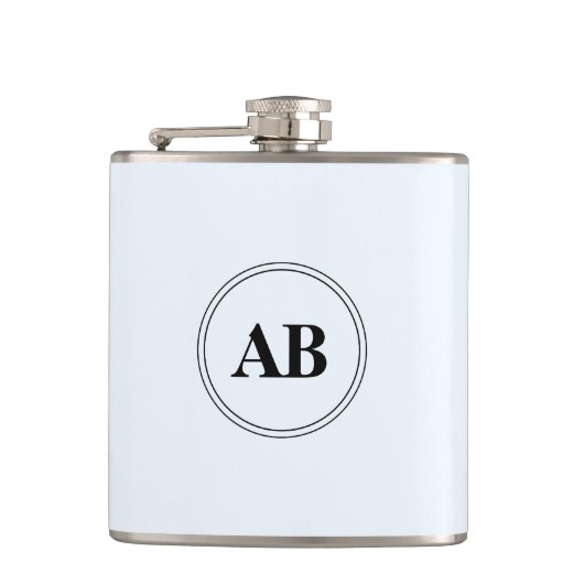Alice Blau einfarbig mit Monogramm Flachmann (Vorderseite)