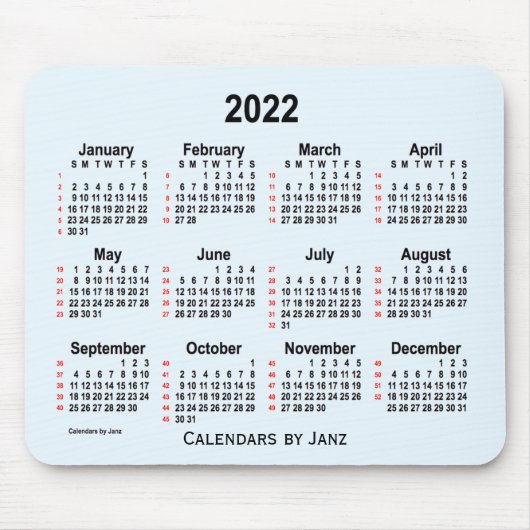 Alice Blue 52 Weeks Calendar von Janz 2022 Mousepad (Vorne)