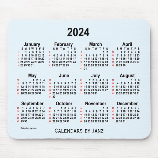 Alice Blue 52 Weeks Calendar von Janz 2024 Mousepad (Vorne)