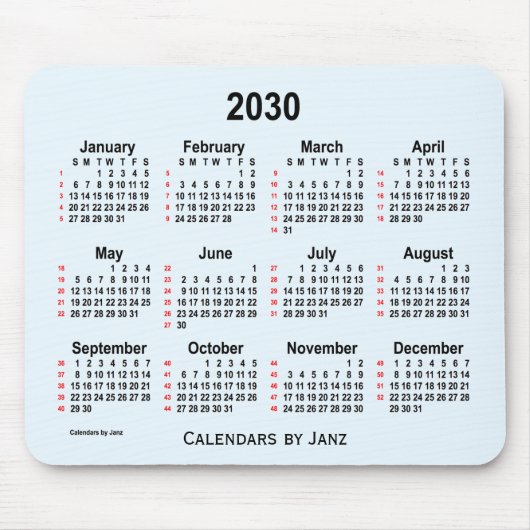 Alice Blue 52 Weeks Calendar von Janz 2030 Mousepad (Vorne)