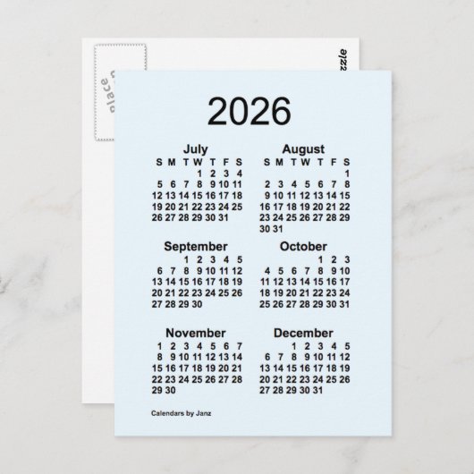 Alice Blue 6 Monate Mini-Kalender 2026 von Janz Postkarte (Vorne/Hinten)