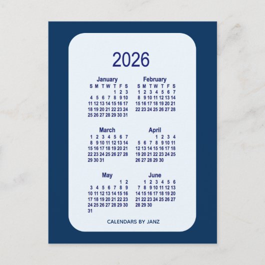 Alice Blue 6 Monate Mini-Kalender 2026 von Janz Postkarte (Vorderseite)