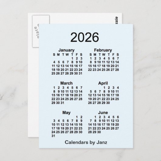 Alice Blue 6 Monate Mini-Kalender 2026 von Janz Postkarte (Vorne/Hinten)