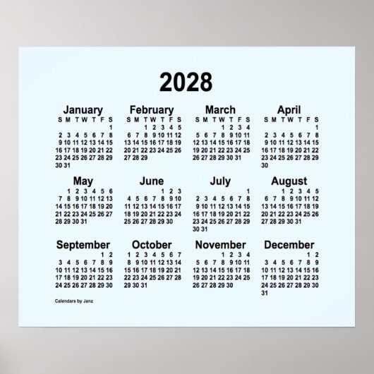 Alice Blue Calendar von Janz Print 2028 Poster (Vorne)