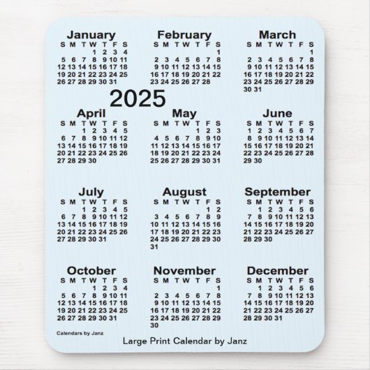 Alice Blue Large Print Calendar von Janz 2025 Mousepad (Vorne)
