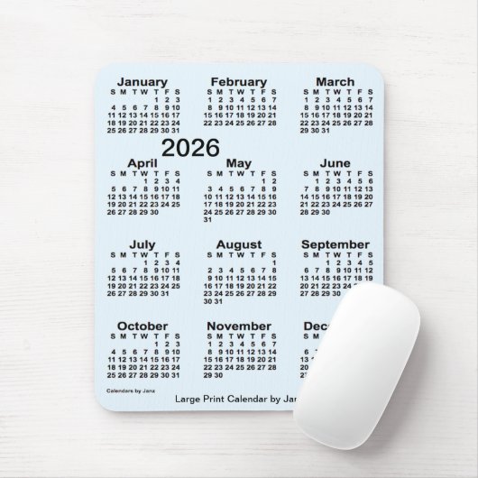Alice Blue Large Print Calendar von Janz 2026 Mousepad (Mit Mouse)