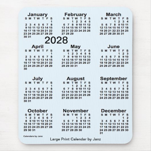 Alice Blue Large Print Calendar von Janz 2028 Mousepad (Vorne)
