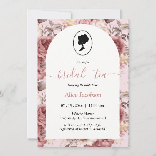 ALICE Blush Bloral Bridal Tee Party Brunch Dusche Einladung (Vorderseite)