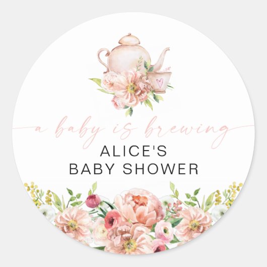 ALICE Blush Floral Baby Brewing Tee Gastgeschenk Runder Aufkleber (Vorderseite)