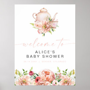 ALICE Blush Floral Baby Teedusche Party Willkommen Poster