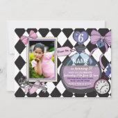 Alice Bow Wonderland Birthday Foto Einladung (Vorderseite)