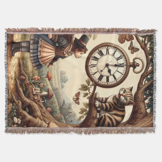 Alice & Cheshire Cat: Whimsical Wonderland Fantasy Decke (Vorderseite)