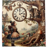 Alice & Cheshire Cat: Whimsical Wonderland Fantasy Duschvorhang (Vorderseite)