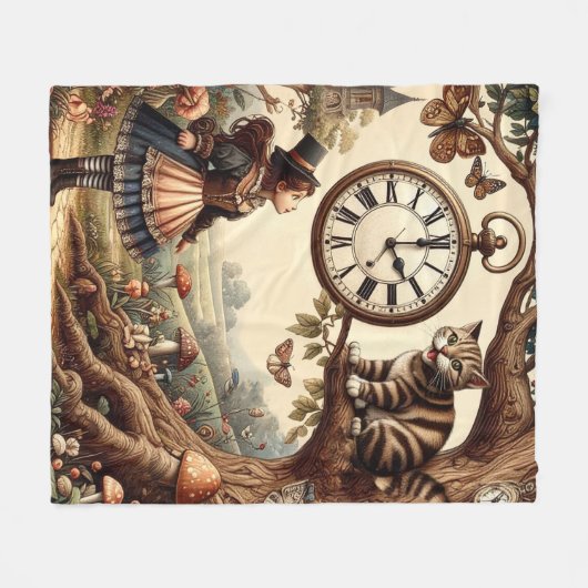 Alice & Cheshire Cat: Whimsical Wonderland Fantasy Fleecedecke (Vorderseite (Horizontal))