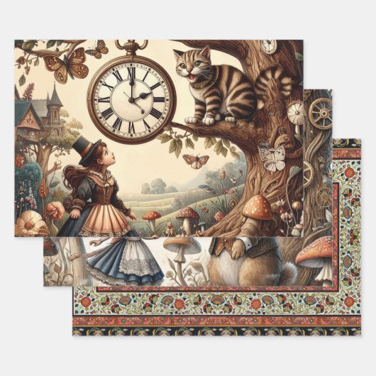 Alice & Cheshire Cat: Whimsical Wonderland Fantasy Geschenkpapier Set (Set)