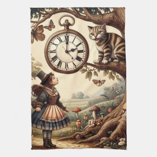 Alice & Cheshire Cat: Whimsical Wonderland Fantasy Geschirrtuch (Vertikal)