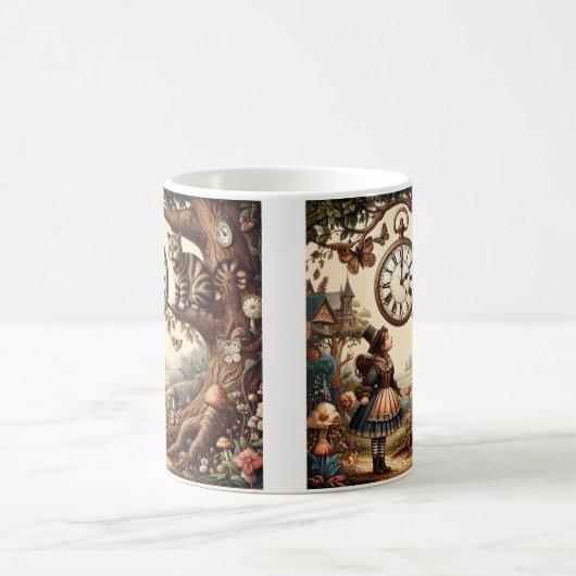 Alice & Cheshire Cat: Whimsical Wonderland Fantasy Kaffeetasse (Mittel)